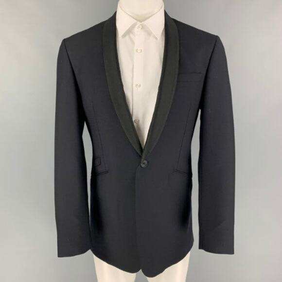 AQUASCUTUM Size 40 Black Wool Silk Shawl Collar Sport Coat - Picture 1 of 6